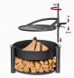 Preview: SET: Multifunktionale Feuerschale „MONTANA X“ 80 cm mit Grillrost 60 cm, Deckel 82,0 cm und runder dekorativer Steinbasis 100 cm