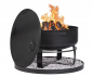 Preview: SET: Feuerschale XXL „VIKING“ 80 cm mit Randdeckel 81,5 cm und runder dekorativer Steinbasis 100 cm