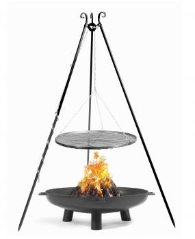 SET: Feuerschale „BALI“ 60 - 80 cm mit Dreibeingrill 180 cm und Grillrost aus Rohstahl