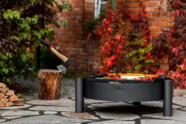 SET: Feuerschale „HAITI“ 60 - 80 cm mit halbrunder Grillplatte mit Grillrost
