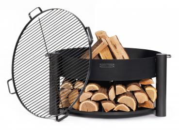 Preview: SET: Feuerschale „MONTANA“ 80 cm mit Grillrost 80 cm mit 4 Griffen