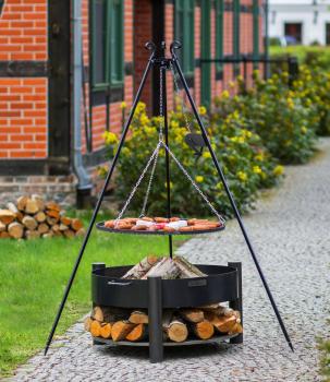 SET: Feuerschale „MONTANA“ 80 cm mit Schwenkgrill 180 cm mit Kurbel und Grillrost aus Rohstahl 70 cm