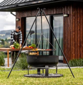 SET: Feuerschale XXL „VIKING“ 80 cm mit Schwenkgrill 180 cm mit Kurbel und Grillrost aus Rohstahl 70 cm