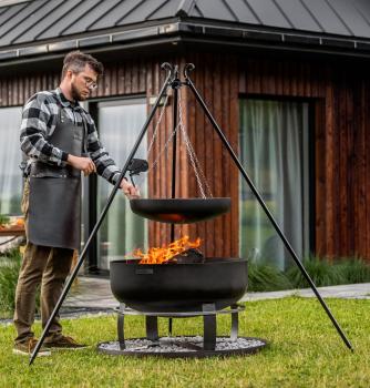 SET: Feuerschale XXL „VIKING“ 80 cm mit Schwenkgrill 180 cm mit Kurbel und Grillrost aus Rohstahl 70 cm
