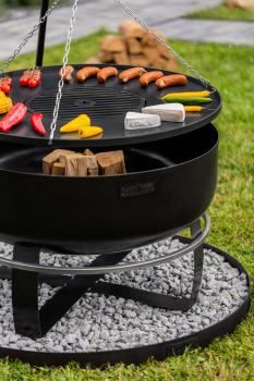 SET: Feuerschale XXL „VIKING“ 80 cm mit Schwenkgrill 180 cm mit Kurbel und Grillrost aus Rohstahl 70 cm