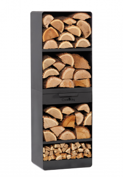 SET: Gartenofen „VENTO“ mit Backofen und doppelt gehärteten Glasscheiben, inkl. Grillrost aus Rohstahl und Holzregal „VENTO“ 120×40×30 cm