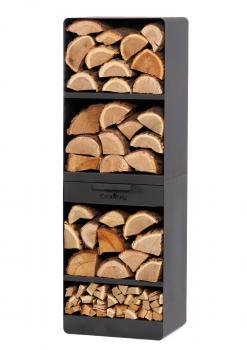 SET: Gartenofen „VENTO“ mit Backofen und doppelt gehärteten Glasscheiben, inkl. Grillrost aus Rohstahl und Holzregal „VENTO“ 120×40×30 cm