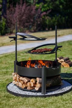 Naturstahlgrillplatte mit einem Griff für Feuerschale | BANDITO und MONTANA X | 50 cm