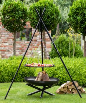 Preview: Schwenkgrill „TIPI“ 210 cm - Grillrost aus Edelstahl oder Rohlstahl 50 - 80cm