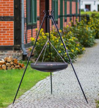 Preview: Wok am Dreibein, 180 cm Höhe, Rohstahl, 60 cm Durchmesser - mit und ohne Winde