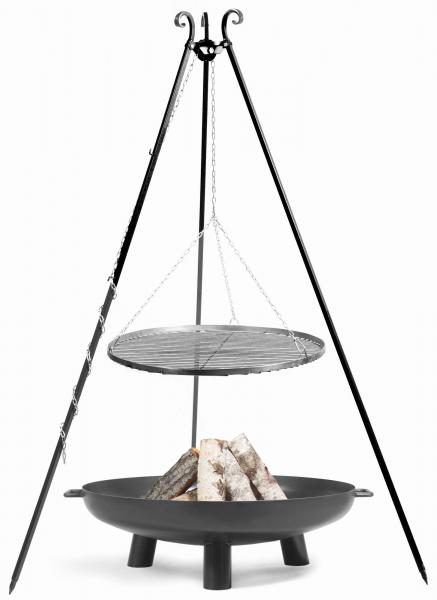 SET: Feuerschale „BALI“ 60 - 80 cm mit Dreibeingrill 180 cm und Grillrost aus Rohstahl