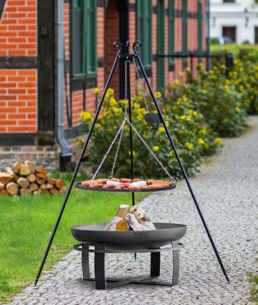 SET: Feuerschale „VIKING“ 80 cm mit Schwenkgrill 180 cm mit Kurbel und Grillrost aus Rohstahl 70 cm