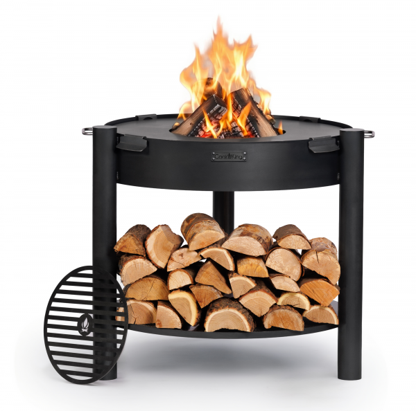 SET: Hohe Feuerschale „MONTANA“ 80 cm mit Grillplatte 78 cm (4 Griffe) und Grillrost 37 cm