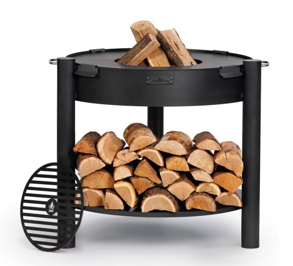SET: Hohe Feuerschale „MONTANA“ 80 cm mit Grillplatte 78 cm (4 Griffe) und Grillrost 37 cm