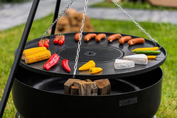 SET: Feuerschale XXL „VIKING“ 80 cm mit Schwenkgrill 180 cm mit Kurbel und Grillrost aus Rohstahl 70 cm