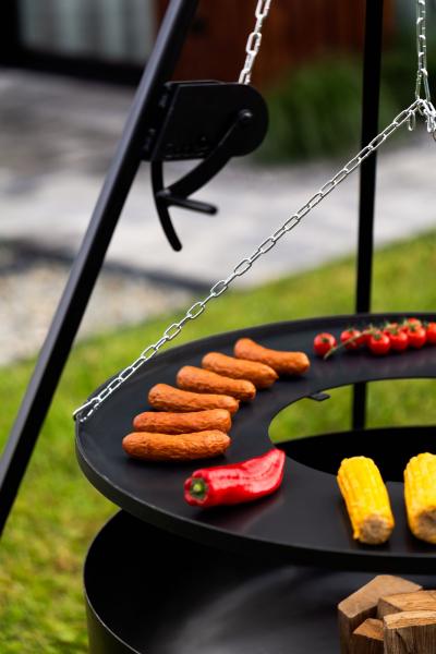SET: Feuerschale XXL „VIKING“ 80 cm mit Schwenkgrill 180 cm mit Kurbel und Grillrost aus Rohstahl 70 cm