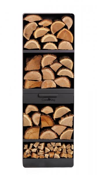 SET: Gartenofen „VENTO“ mit Backofen und doppelt gehärteten Glasscheiben, inkl. Grillrost aus Rohstahl und Holzregal „VENTO“ 120×40×30 cm