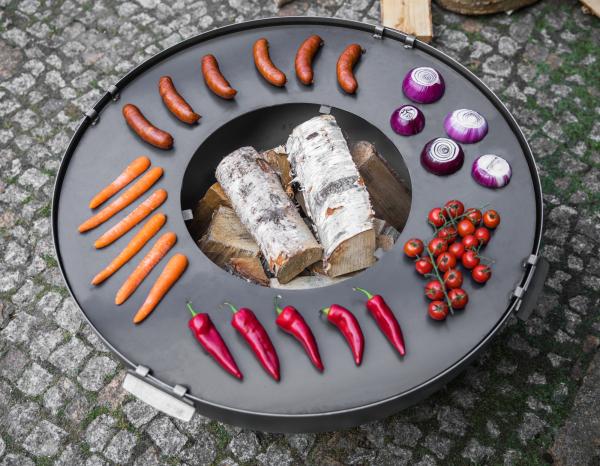 Grillplatte für Feuerschale 78 cm mit Grillrost 37 cm und 4 Griffen
