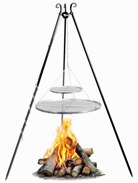 Schwenkgrill 180 cm - Doppelrost aus Edelstahl 70 cm + 40 cm und 80 cm + 40 cm