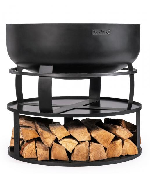 Runde Feuerschalenbasis mit Holzfach | 82 cm